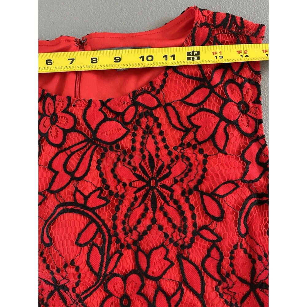 Sharagano Floral Lace Overlay Womens Cocktail Dress Size 14 Red Black Classic - Picture 6 of 13